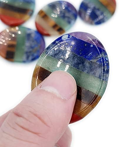 SHARKOOO Thumb Worry Stone for Anxiety, 7 Chakra Crystals Healing Stones, Oval Chakra Worry Stone, Meditation Crystal