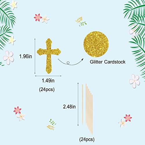 Labakita 24 Pcs Christening Crosses Cupcake Toppers, God Bless Cupcake Toppers, First Communion, Baby Shower, Baby Baptist Cupcake Decor, First Communion Party Decorations (Gold)