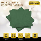 Cocktail Napkins - 600 Count 2-Ply Dark Green Napkins Disposable, 4.75 x 4.75 Inch Folded Paper Napkins Bulk Beverage Napkins for Dinner Wedding Bar Party and Everyday Use