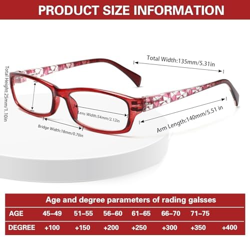 Kerecsen Computer Reading Glasses for Women Blue Light Blocking Glasses for Reading Fashion Pattern Print Eyeglasses for Womens(Mix Color -7, 1.75)
