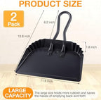 Mumufy 2 Pcs 12 Inch Heavy Duty Metal Dustpan, Stainless Steel Large Wide Dust Pans for Household, Handheld Scooper, Debris Cleaning Tool for Home Garage Studio Courtyard Indoor Outdoor(Black)