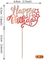 Rsstarxi 24 Pack Happy Birthday Cupcake Toppers Star Glitter Celebrating Birthday Cupcake Picks for Baby Shower Birthday Party Cake Decorations Supplies Rose Gold