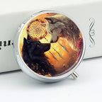 Black and White Wolf Dream Catcher Round Pill Case Mini Pill Box Pill Container Travel Medicine Organizer for Women Men