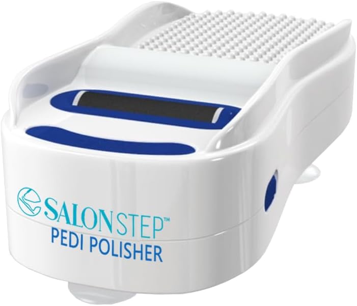 Salon Step Pedi Polisher – Hands-Free Foot Exfoliator for Shower or Dry Use, Waterproof Smoother with 360 Spinning Buffer, Suction Base for Stability, at-Home Pedicure Tool