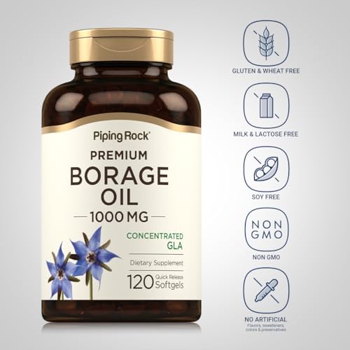 Piping Rock Borage Oil Supplement | 1000 mg Softgel Capsules | 120 Count | Cold Pressed | Hexane Free | Non-GMO, Gluten Free Supplement