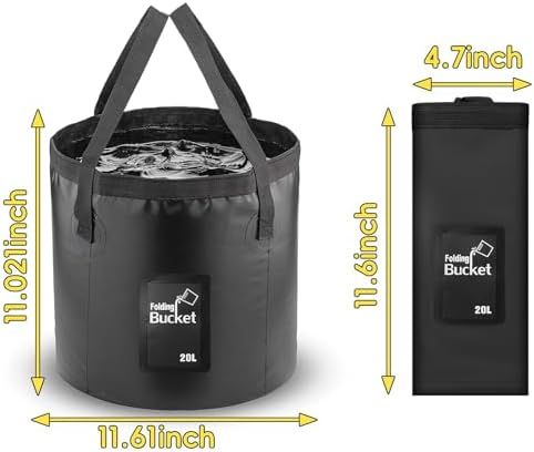 20L Collapsible Bucket – 5 Gallon Portable Folding Water Container with Handles for Car Wash, Camping, Gardening & Fishing Outdoor Use – Leakproof, Durable Foldable Space-Saving Design (Black)
