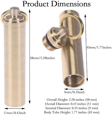 EORTA 2 Pieces Mini Pill Fob Portable Keyring Boxes Waterproof Brass Bottles Medicine Case Dispenser Tablet Container Single Chamber Holder for Travel Outdoor Sports, Golden