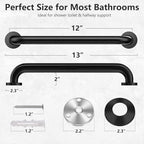 One Pack 12 Inch Matte Black Shower Grab Bar Stainless Steel Safety Hand Rail Support for Showers Bathroom Balance Bar Safety Hand Rail Handicap Bath Handle Senior Assist Bar Home Care Bath Handrail