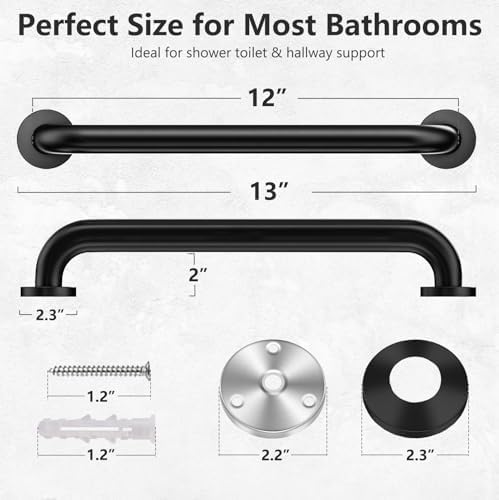 Safety Handle Bar Iron Outdoor Deck Rail Banister Bath Shower Indoor & Outdoor Deck Hand Rail 500LBS Load Capacity Wall Mount Stainless Steel 2 Pack