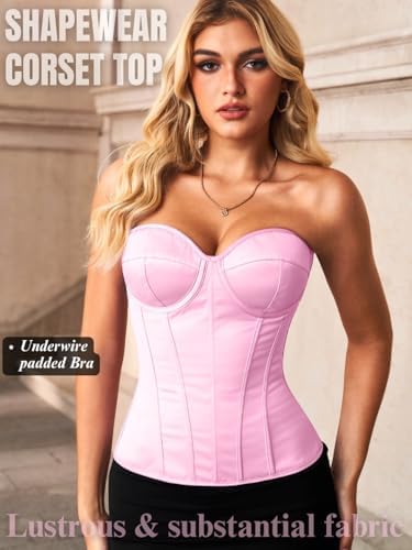 Women's Lustrous Satin Corset, Underwire Padded Lace-Up Boned Shapewear for Elegant Glam Outfits (S-5XL)