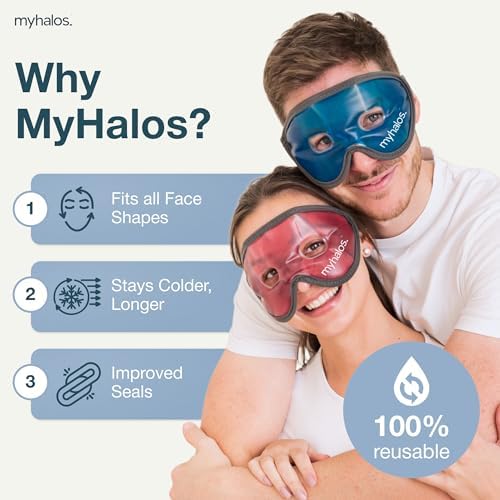 Cooling Eye Mask - Reusable Gel Eye Mask Cold Pack - Our Ice Eye Mask Soothes Puffy Eyes & Dark Circles - Relieve Your Headaches & Sinus Pain with Cold Eye Mask & Eye Gel Mask Therapy - Halos