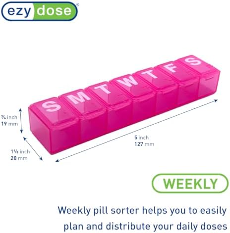 EZY DOSE Weekly (7-Day) Daily Pill Organizer, Vitamin Planner, Medicine Container, Case for Supplements and Fish Oils, Convenient and Easy to Use, Medium Compartments, Travel Friendly, Pink, BPA Free