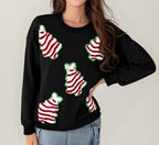 Aonoapll Women Sequin Christmas Sweatshirt Sparkly Santa Xmas Tree Shirt Long Sleeve Crew Neck Oversized Pullover Top