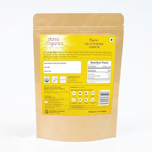 Giloy Powder (8oz) - Premium Organic Guduchi (Tinospora Cordifolia) for Immune Support - USDA Certified Giloy Stem Powder for Herbal Tea & Digestion - Non-GMO, Kosher & Vegan
