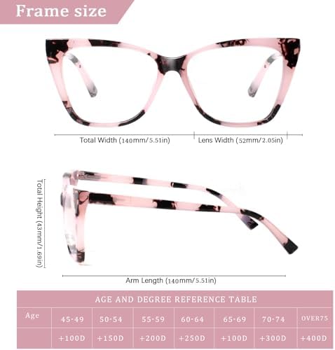 Oversized Reading Glasses for Women Stylish Cat Eye Glasses Blue Light Blocking Computer Readers with Spring Hinge