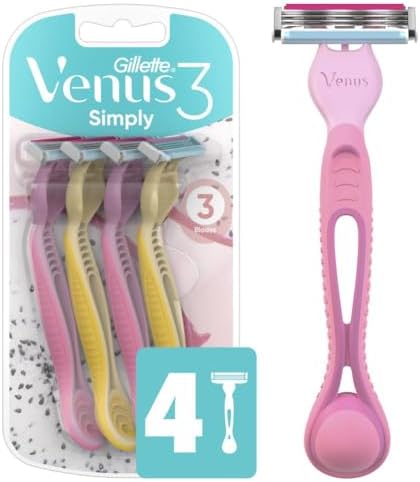 Gillette Venus Simply 3 Dragonfruit Women's Disposable Razor, 4 Count