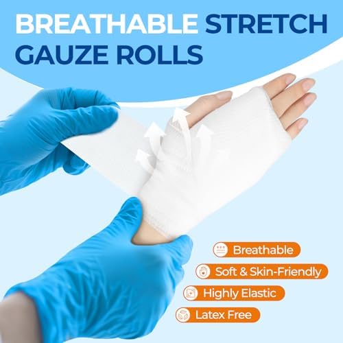 Sterile Gauze Rolls, 2" x 4.1 Yards, Conforming Stretch Gauze Bandage, Pack of 12, Firm Support for Dressings and Splints, Latex-Free First Aid Supplies Individually Wrapped with Bonus Tape