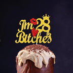 Happy 28th Birthday Cake Toppers Gold Glitter, Cheers to 28 Years Old Bday Decoration 28th Anniversary Dessert Topper, Twenty-eight Theme Cake Picks Appetizers Cocktail Toothpicks Party Supplies