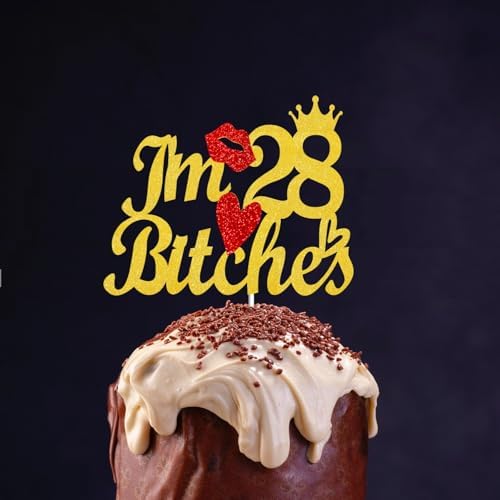 Happy 28th Birthday Cake Toppers Gold Glitter, Cheers to 28 Years Old Bday Decoration 28th Anniversary Dessert Topper, Twenty-eight Theme Cake Picks Appetizers Cocktail Toothpicks Party Supplies