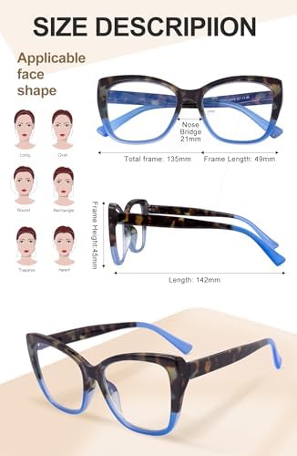 OKH 3-Pack Women Oversized Reading Glasses -Blue Light Blocking, Designer Ladies Large Frame Readers