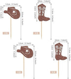 24 PCS Cowboy Cupcake Toppers Glitter Cowboy Hats Boots Cupcake Picks Cowboy Party Cupcake Decorations for Western Theme Baby Shower Boys Birthday Party Cake Decorations Supplies Brown