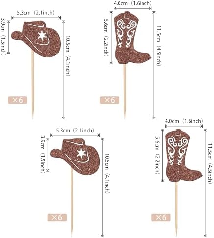 24 PCS Cowboy Cupcake Toppers Glitter Cowboy Hats Boots Cupcake Picks Cowboy Party Cupcake Decorations for Western Theme Baby Shower Boys Birthday Party Cake Decorations Supplies Brown