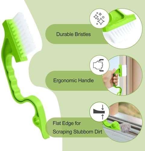Window Track Cleaning Brush, Hand-held Magic Window Track Cleaning Tools, Ergonomic Handle, for Sliding Door, Sill, Multipurpose(Green)