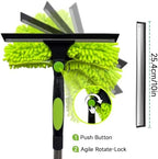 67'' Window Squeegee Cleaner Tool with Extension Pole, 2-in-1 Squeegee for Window Cleaning Kit with Scrubber and Rotating Head, 2 Blade 2 Scrubber for Indoor & Outdoor High Windows