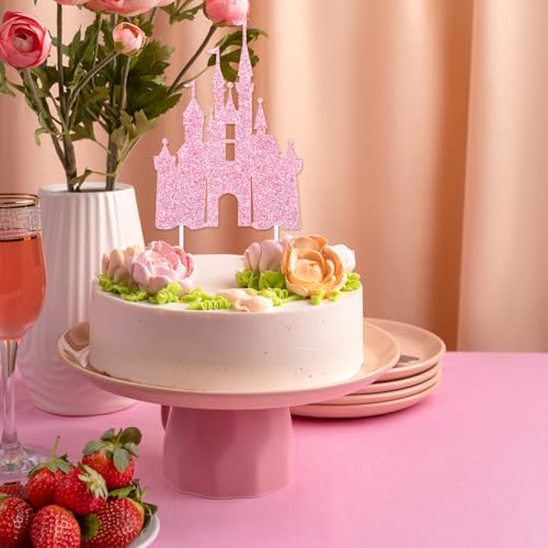 Castle Cake Topper Glitter Castle Theme Birthday Cake Decorating Supplies Princess Cakes Topper Baby Shower Birthday Party Supplies Photo Booth Props Party Decorations Light Pink