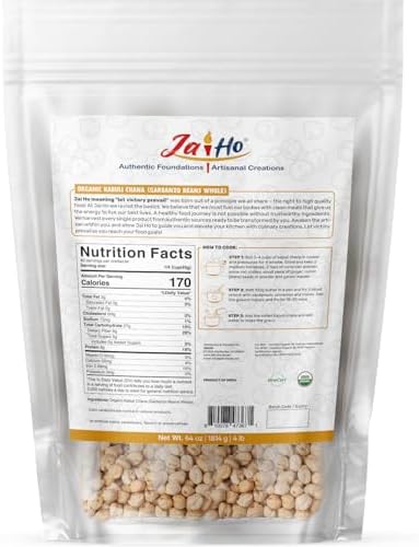 Jai Ho Certified Organic Kabuli Chana Garbanzo Beans 4 lb | Chickpeas Lentils | Indian Kabuli Chole Chana | USDA Organic | Non-GMO | Chemical-Free | Premium Quality Kosher (4 Pound, Kabuli Chana)
