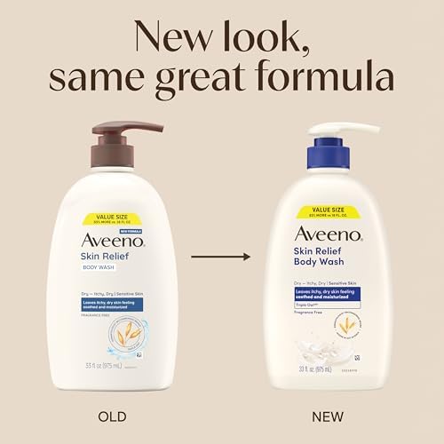 Aveeno Skin Relief Fragrance-Free Body Wash with Triple Oat® Complex, Gentle Daily Cleanser for Sensitive Skin Leaves Itchy, Dry Skin Feeling Soothed & Moisturized, 33 fl. oz