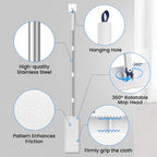 Snap Grip Mini Mop with 6 Washable Pads, Dust Mop Household Items for Wall Window Ceiling, Lazy Dry Wet Mops for Floor Cleaning for Home Kitchen Bathroom, Zero-Touch Flat Floor Mops with 47" Handle
