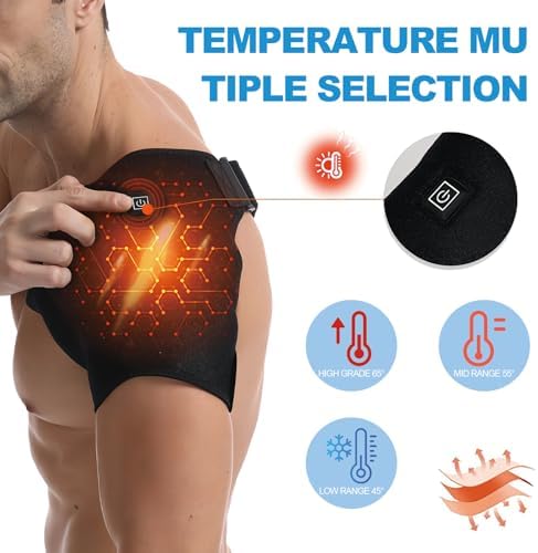 Shoulder Heating Pad with 3 Heat Levels - Adjustable Shoulder Brace for Men & Women, Powered by DC Power Sources (e.g., Power Banks)