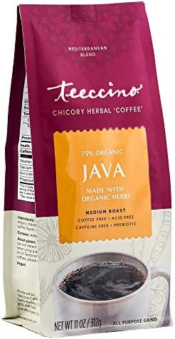Teeccino Chicory Coffee Alternative - Java - Ground Herbal Coffee Caffeine-Free & Acid Free, Medium Roast, 11 Ounce (2 Pack)