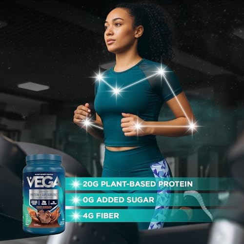 Vega Protein + Supergreens - 20g Plant-Based Protein, Chocolate, 25 Servings, Real Greens & Veggies, Vegan Keto, 0g Added Sugar, Non-GMO, Gluten Free, Dairy Free, 1.8lbs (Packaging May Vary)