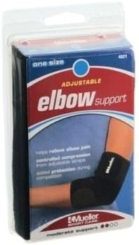 MUELLER Sports Medicine Adjustable Neoprene Elbow Brace, Elbow Pain Relief Support Strap for Men and Women, For Tennis, Golf, Painting, Factory-Line Work, and More, Black, One Size