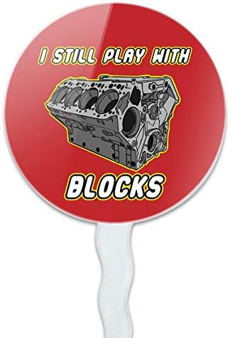 GRAPHICS & MORE I Still Play with Blocks Automotive Mechanic Car Engine Cupcake Picks Toppers Decoration Set of 6