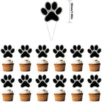 24 PCS Dog Paw Party Decoration, Single-side Black Glitter Puppy Paw Cupcake Toppers Puppy Dog Pet Theme for Baby Shower Boys Girls Birthday Party Cake Supplies (Black-silver)