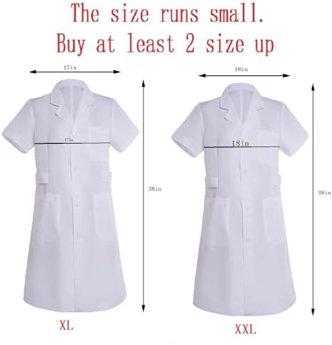Nurse Costume for Women White Lab Coat Doctor Costume Halloween Outfit Include Coat Hat Stethoscope Socks Glasses