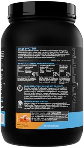 Rule 1 Proteins Whey Protein – 24g Fast-Acting Protein from All-Whey Sources with Naturally Occurring EAAs & BCAAs for Workout Recovery or Anytime Use (2 Pounds, Salted Carmel)