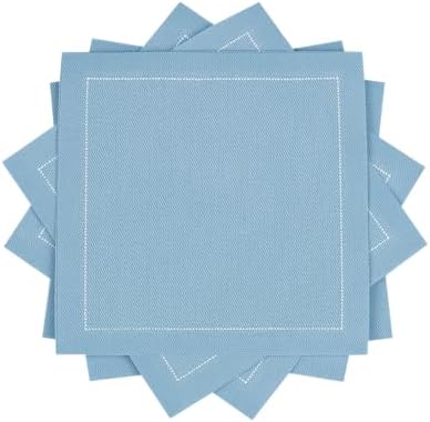 Five Star Napkins Luxury Cotton Cloth Cocktail Napkins - Bar Napkins, Party Napkins, Beverage Napkins, Events, Holiday, Wedding, Birthday, Parties - 4.5" x 4.5" - Disposable (50 x) Sky Blue