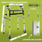 Darza R-Style Narrow Walkers with Storage Bag - Width Height Adjustable Walker, Lightweight Folding Walkers for Seniors Handicapped & Disabled, Up to 350 lbs
