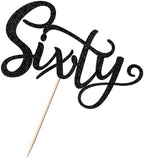 60th Birthday Cake Topper,Black Glitter Sixty Cake Decorations,Happy 60th Birthday Cake Topper,60th Birthday or Anniversary Party Decoration Supplies