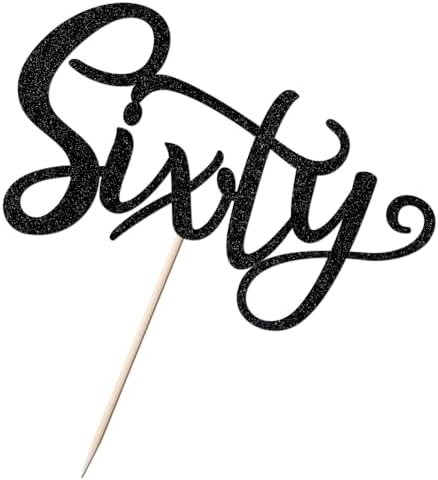 60th Birthday Cake Topper,Black Glitter Sixty Cake Decorations,Happy 60th Birthday Cake Topper,60th Birthday or Anniversary Party Decoration Supplies