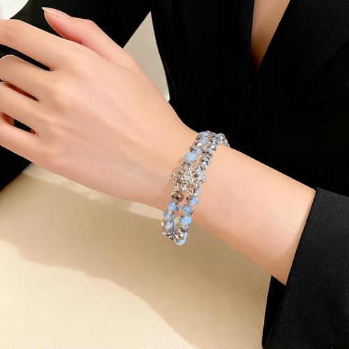 Nojess Christmas Snowflake Bracelets for Women Layered Cut Crystal Glass Bead Stretch Bangle Bracelet Winter Holiday Birthday Bracelet Xmas Snowflake Jewelry Gifts