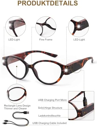 SKYWAY LED Reading Glasses with Lights Eyeglasses Lighted Magnifier Nighttime Blue Light Blocking for Women men