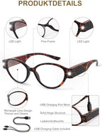 SKYWAY LED Reading Glasses with Lights Eyeglasses Lighted Magnifier Nighttime Blue Light Blocking for Women men