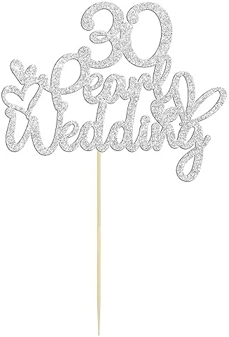 Gyufise 1Pcs 30 Pearl Wedding Cake Topper Glitter 30 Pearl Years Cake Pick Decoration for Happy 30th Anniversary Wedding Party Cake Decorations Supplies