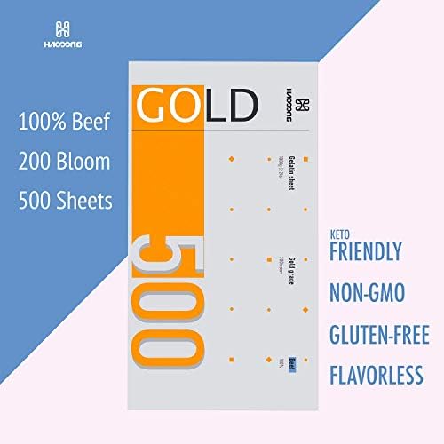Haodong Beef Gold Leaf Gelatin Sheets - 1KG/2.2LBS (About 500Sheets) 200Bloom Gelatin Leaves for Mousse Mirror Glaze Cream Cake Dessert Jellies
