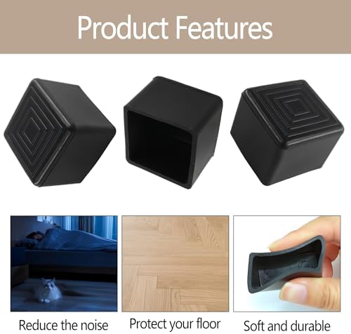 12PCS 1” x 1” Square Rubber Furniture Leg Caps, PVC Chair Leg Tips Caps, Furniture Foot Protectors, Black Rubber Table Foot Cover, Wear-Resistant Table Chair Leg End Cap